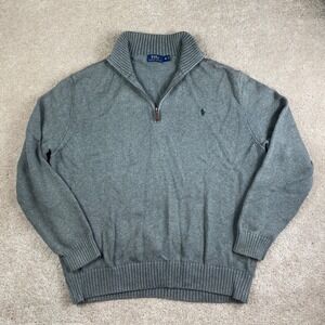 Polo Ralph Lauren Mens XL Grey Quarter Zip Pullover Sweater Cotton Knit Pony